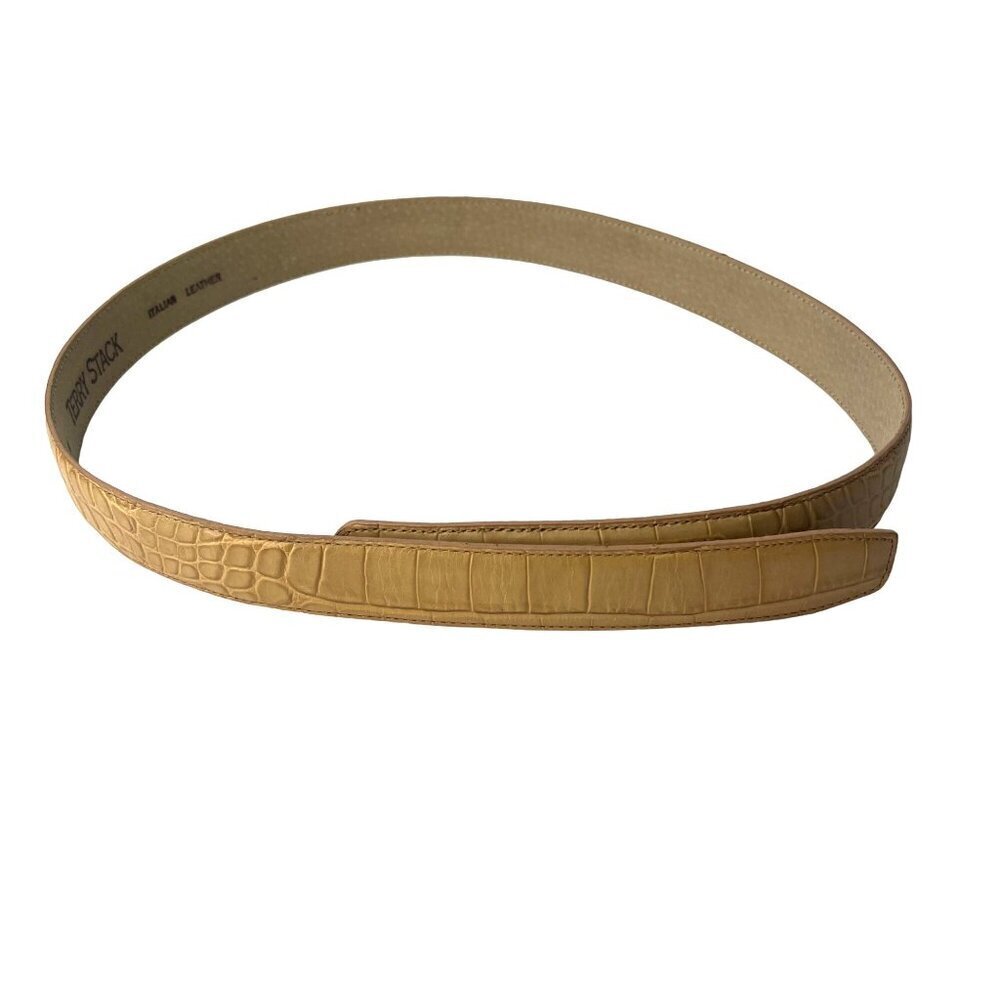 Terry Stack Italian Leather Belt 37.25" Size MED Tan Color Embossed